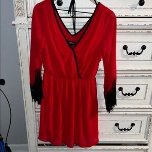 A. Byer Red Dress with Black Lace Trim